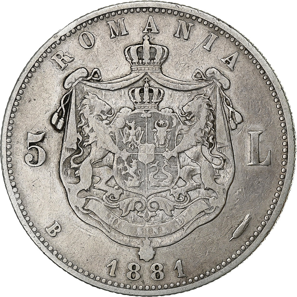 Romania, Carol I, 5 Lei, 1881, Bucarest, Silver, VF(30-35), KM:17