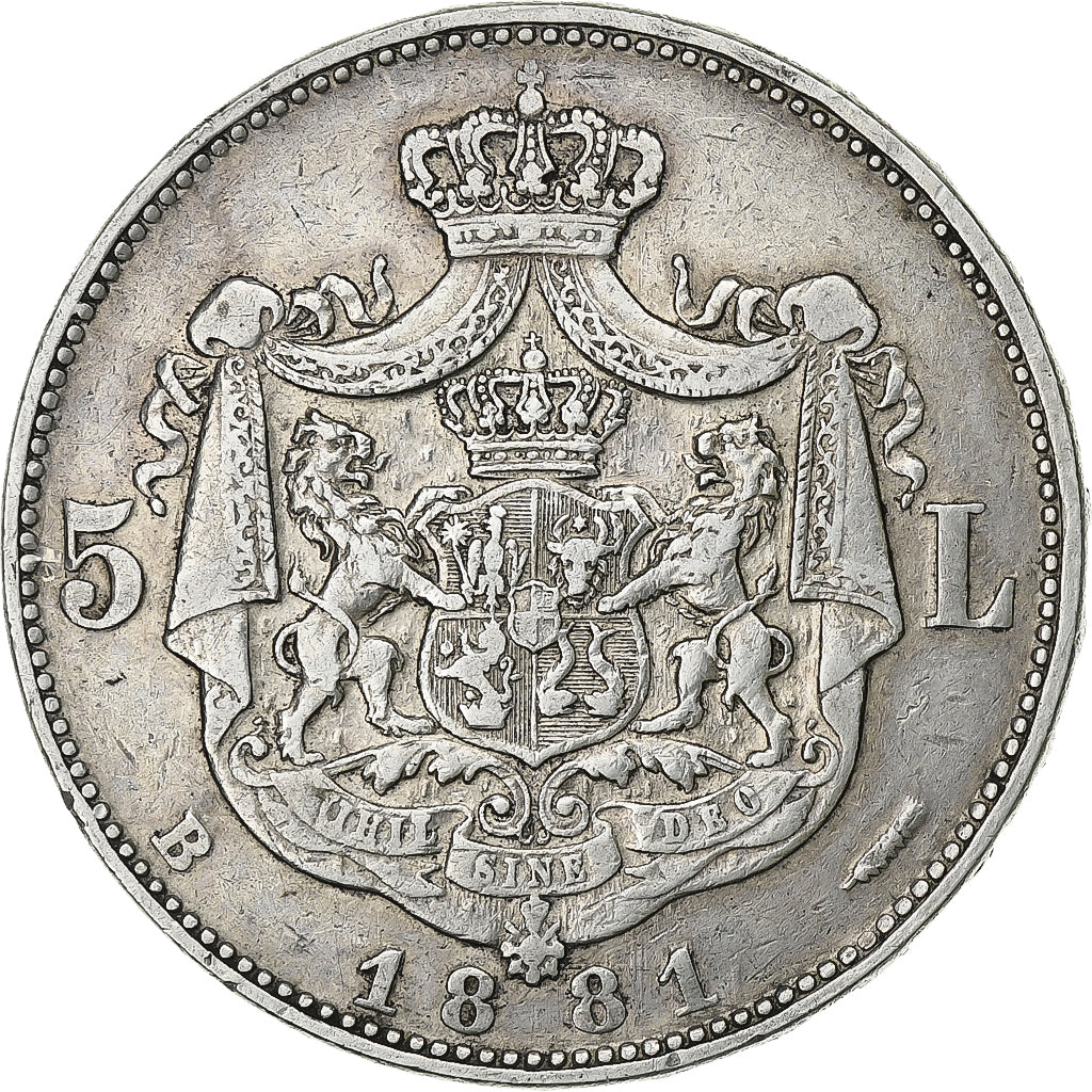Romania, Carol I, 5 Lei, 1881, Bucarest, Silver, AU(50-53), KM:17