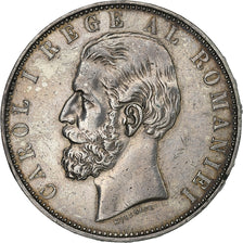 Romania, Carol I, 5 Lei, 1883, Bucarest, Silver, AU(55-58), KM:17