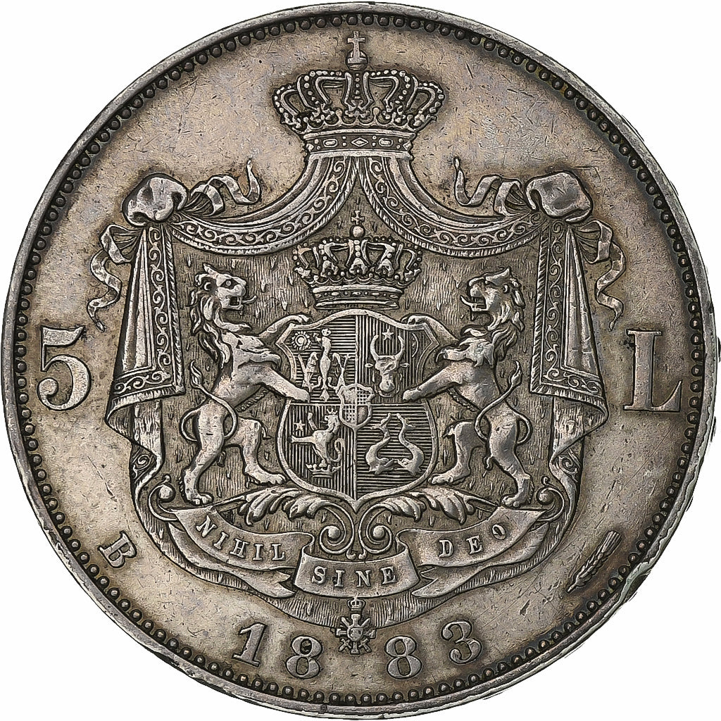 Romania, Carol I, 5 Lei, 1883, Bucarest, Silver, AU(55-58), KM:17