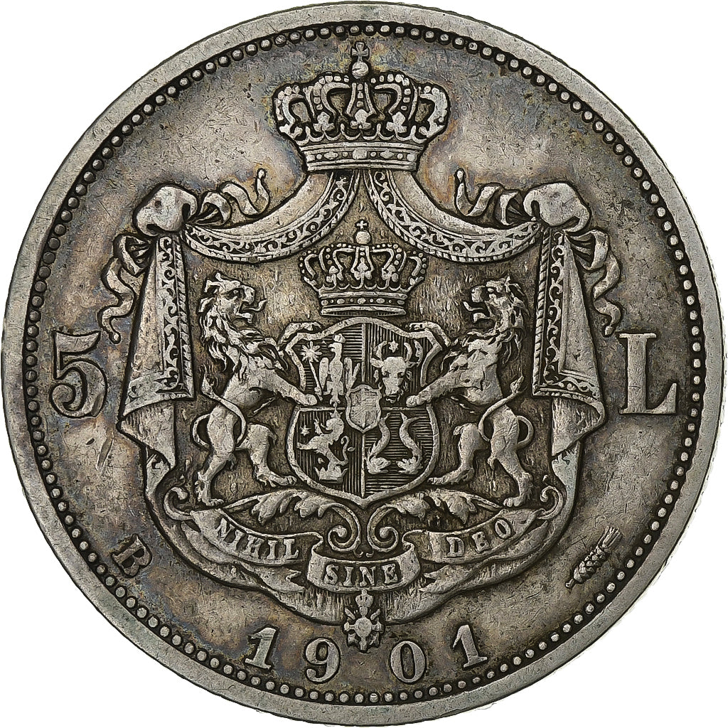 Romania, Carol I, 5 Lei, 1901, Bucarest, Argento, BB, KM:17