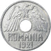 Rumanía, Ferdinand I, 25 Bani, 1921, Le Locle, Aluminio, MBC, KM:44