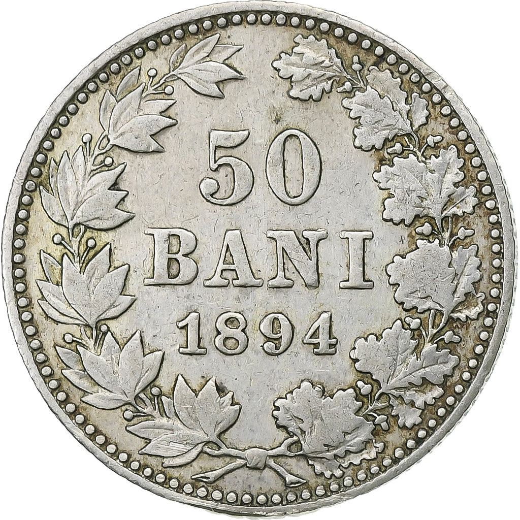 Romania, Carol I, 50 Bani, 1894, Brussels, Silver, VF(30-35), KM:23