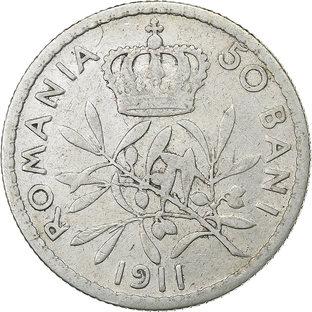 Romania, Carol I, 50 Bani, 1911, Hamburg, Argento, MB, KM:41
