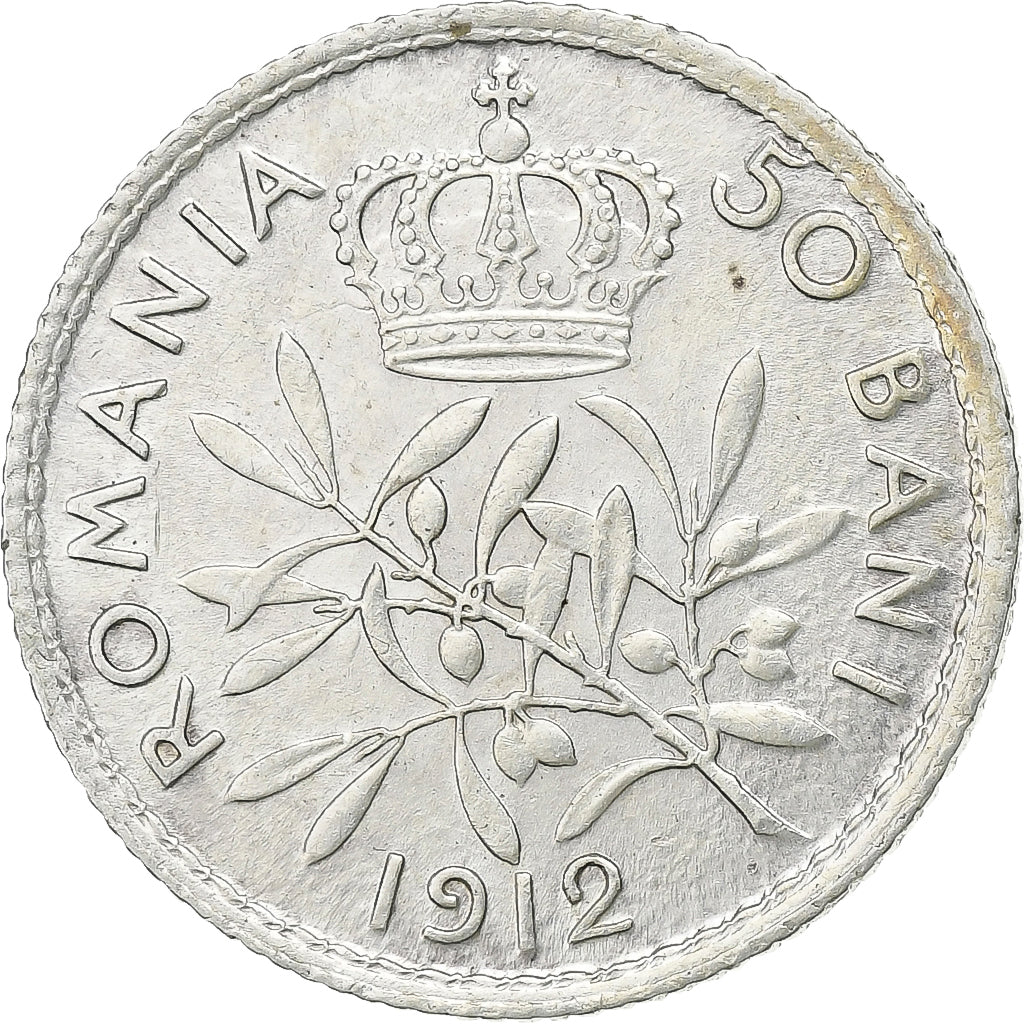 Rumanía, Carol I, 50 Bani, 1912, Brussels, Plata, MBC, KM:41