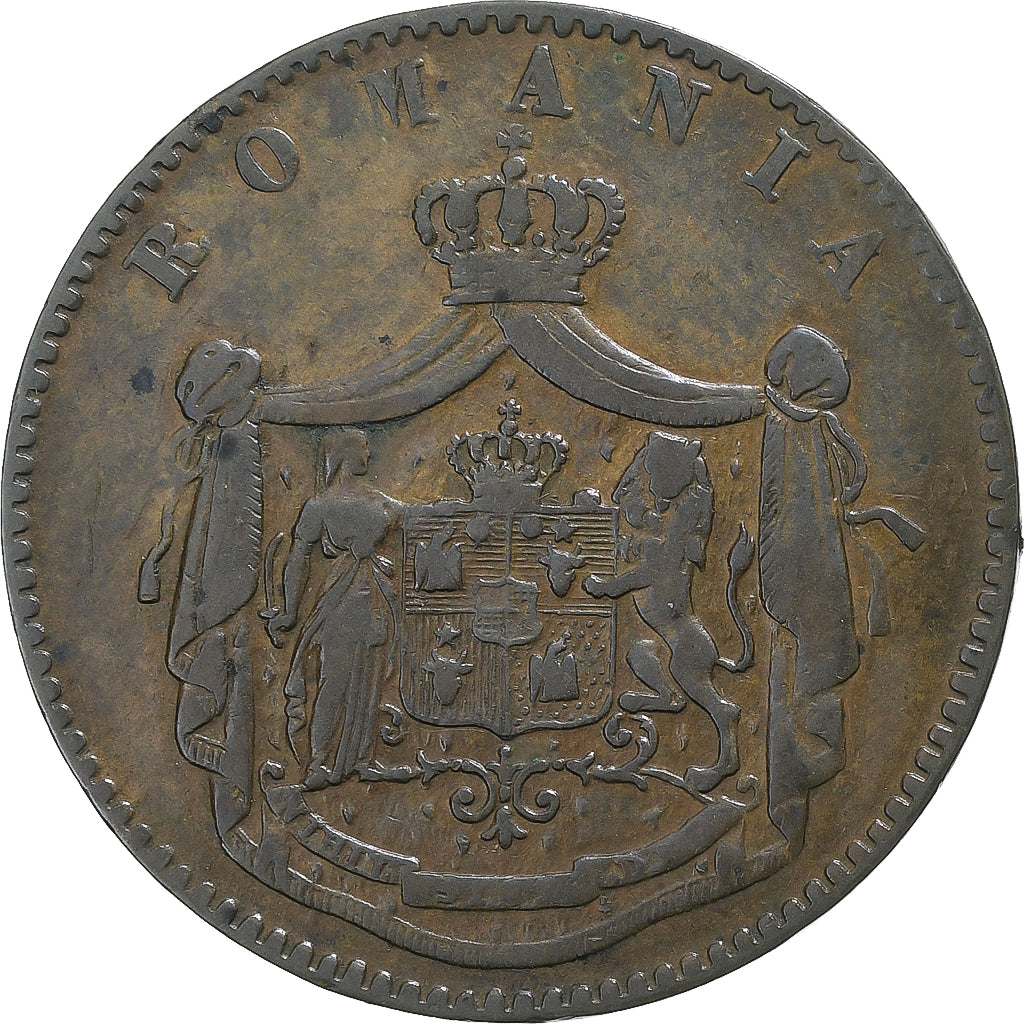 Rumanía, Carol I, 5 Bani, 1867, Heaton, Cobre, BC+, KM:3