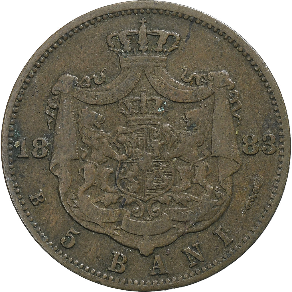 Rumanía, Carol I, 5 Bani, 1883, Bucarest, Cobre, BC+, KM:19