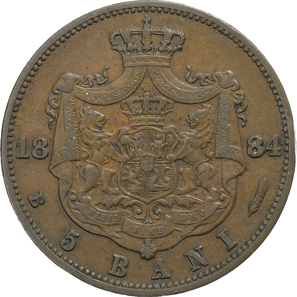 Roménia, Carol I, 5 Bani, 1884, Bucarest, Cobre, EF(40-45), KM:19