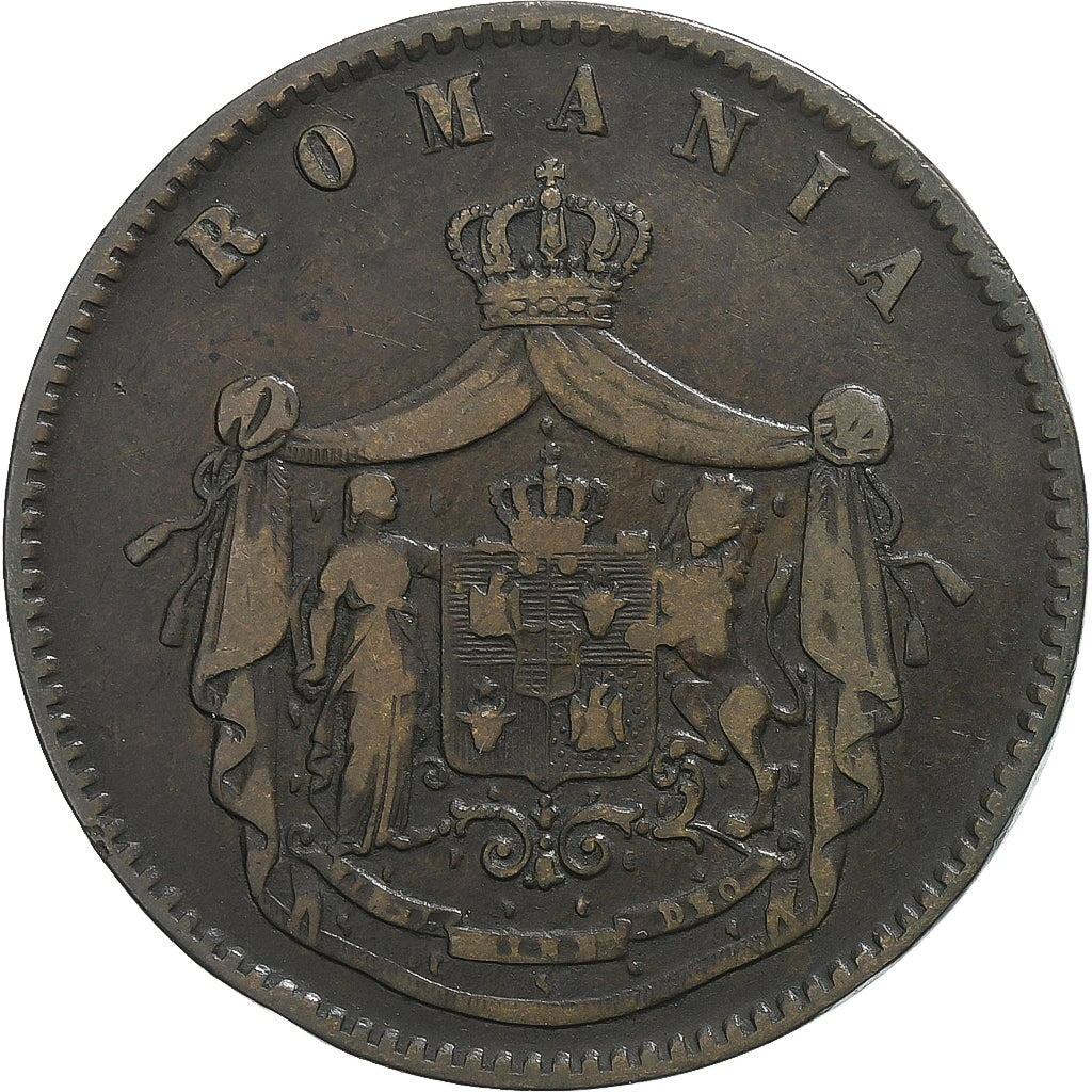 Rumunia, Carol I, 10 Bani, 1867, Heaton, Miedź, VF(20-25), KM:4