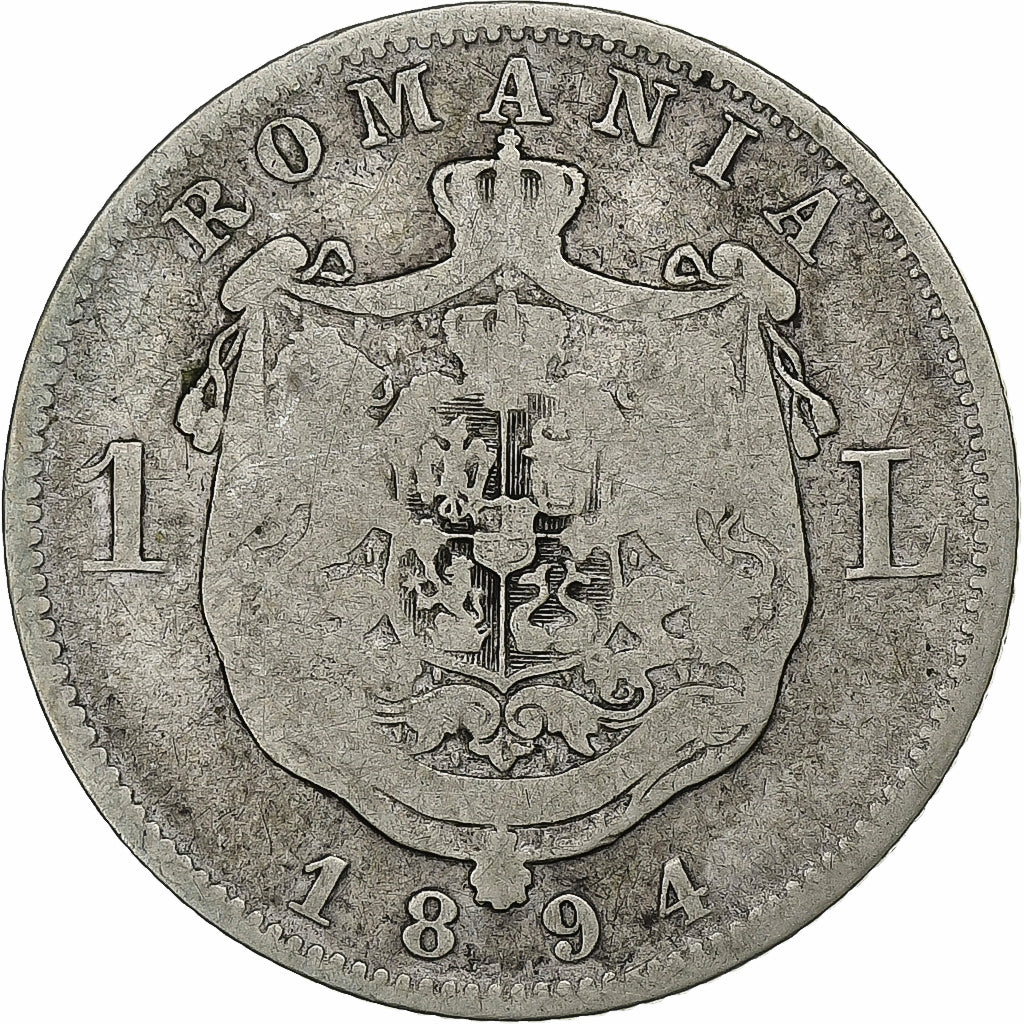 Romania, Carol I, 1 Leu, 1894, Brussels, Silver, VF(20-25), KM:24