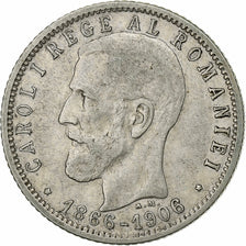 Romania, Carol I, 1 Leu, 40th Anniversary of reign, 1906, Brussels, Silver