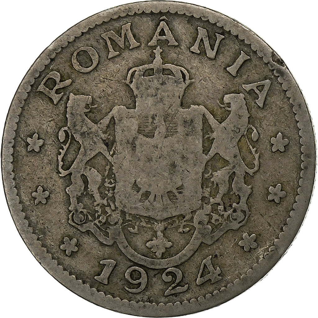 Rumanía, Ferdinand I, 1 Leu, 1924, Brussels, Cobre - níquel, BC+, KM:46