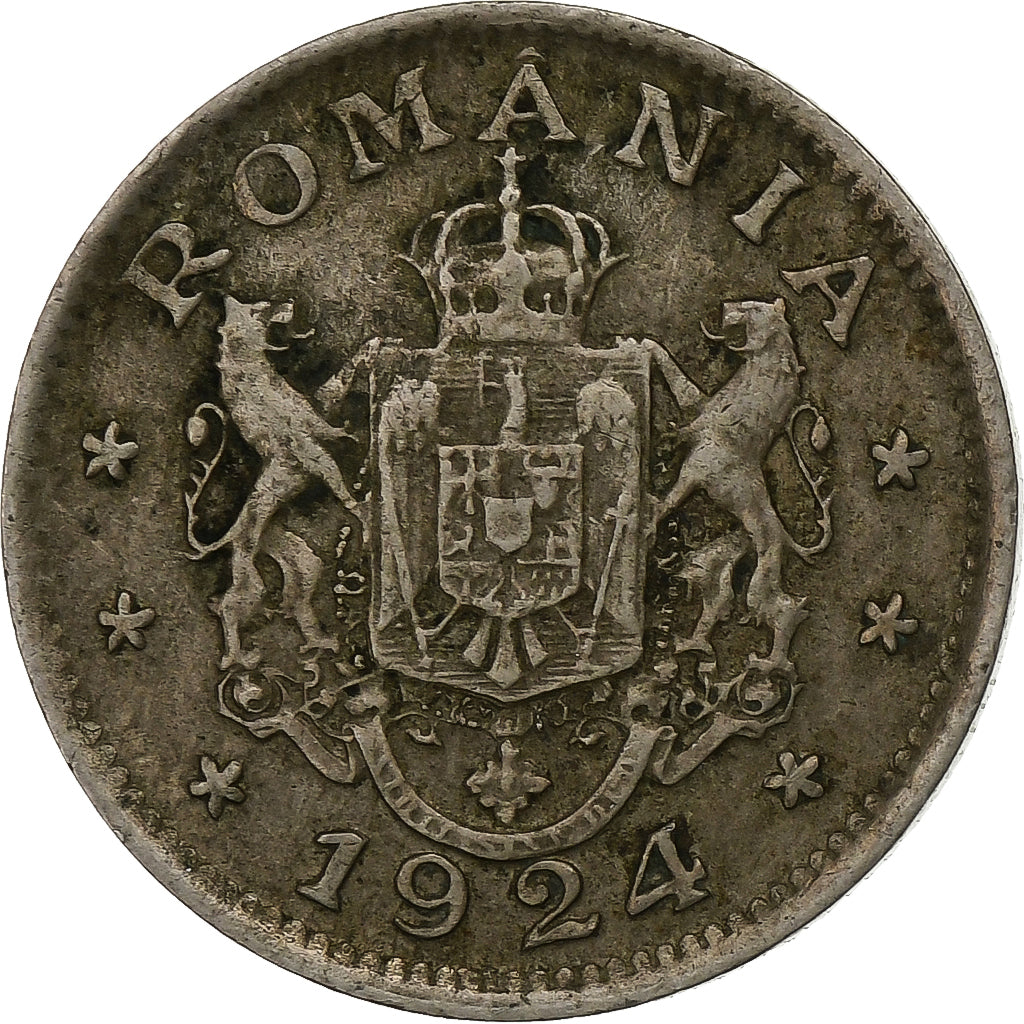 Rumunia, Ferdinand I, 1 Leu, 1924, Poissy, Miedź-Nikiel, VF(30-35), KM:46