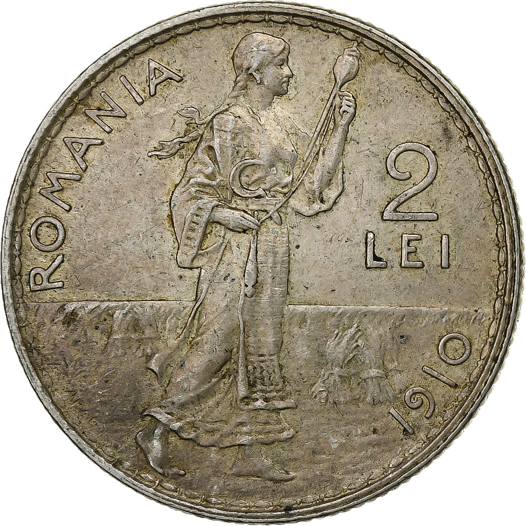 Rumanía, Carol I, 2 Lei, 1910, Brussels, Plata, EBC, KM:43
