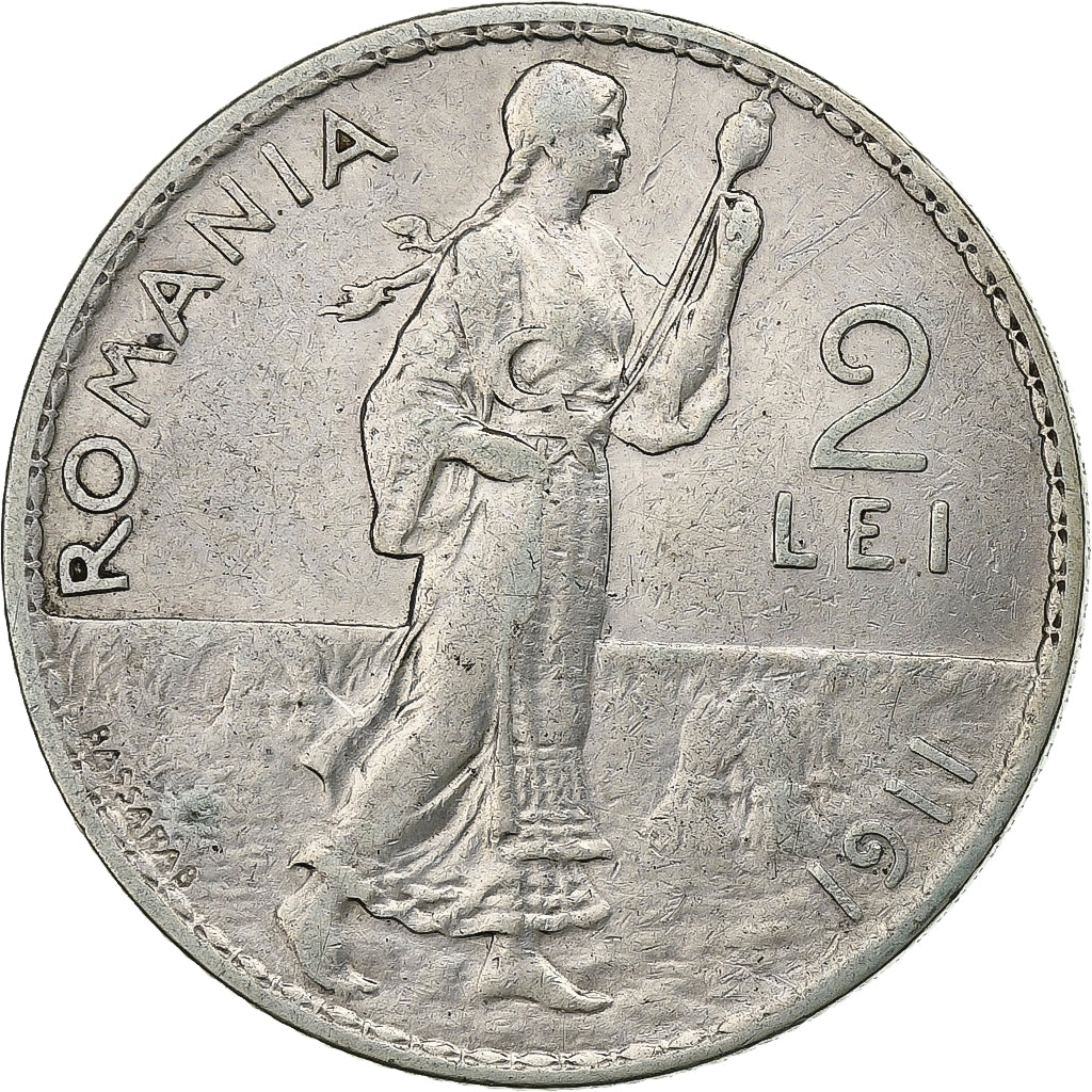 Rumanía, Carol I, 2 Lei, 1911, Hamburg, Plata, BC+, KM:43
