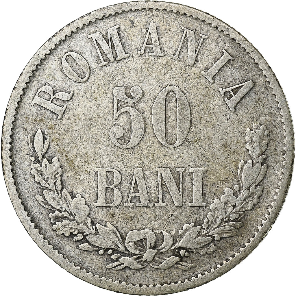 Romania, Carol I, 50 Bani, 1876, Brussels, Silver, VF(20-25), KM:9