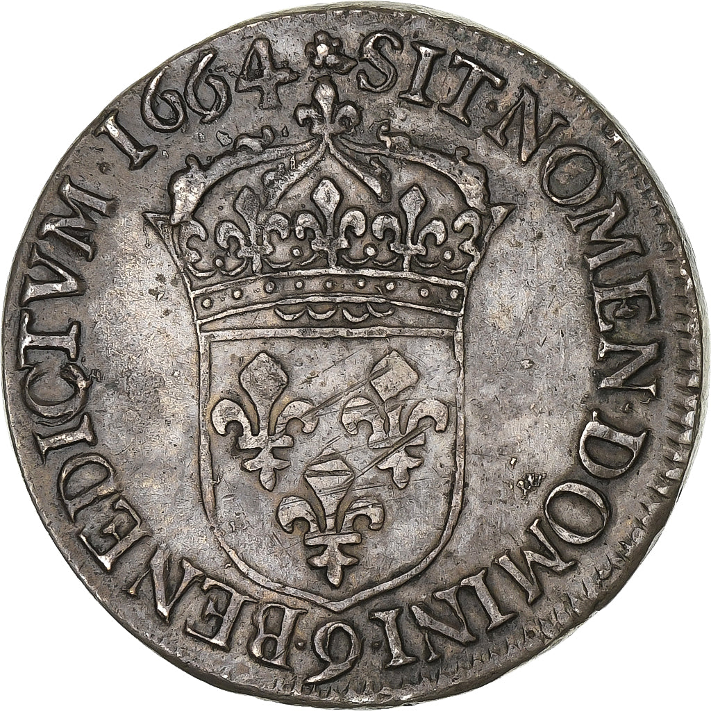 France, Louis XIV, 1/2 Écu au buste juvénile, 1664, Rennes, Silver, EF(40-45)