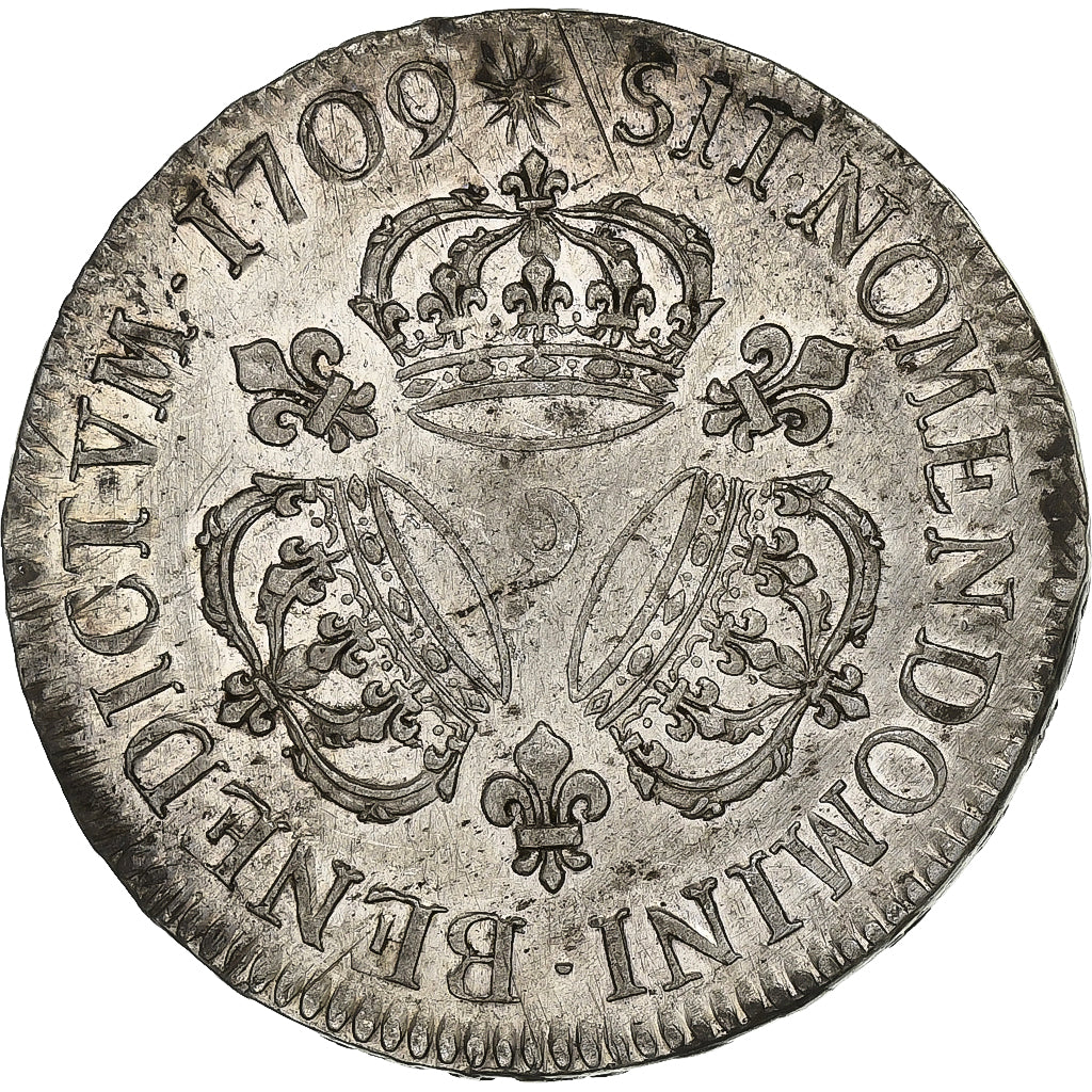 France, Louis XIV, Ecu aux 3 couronnes, 1709, Rennes, Silver, AU(50-53)