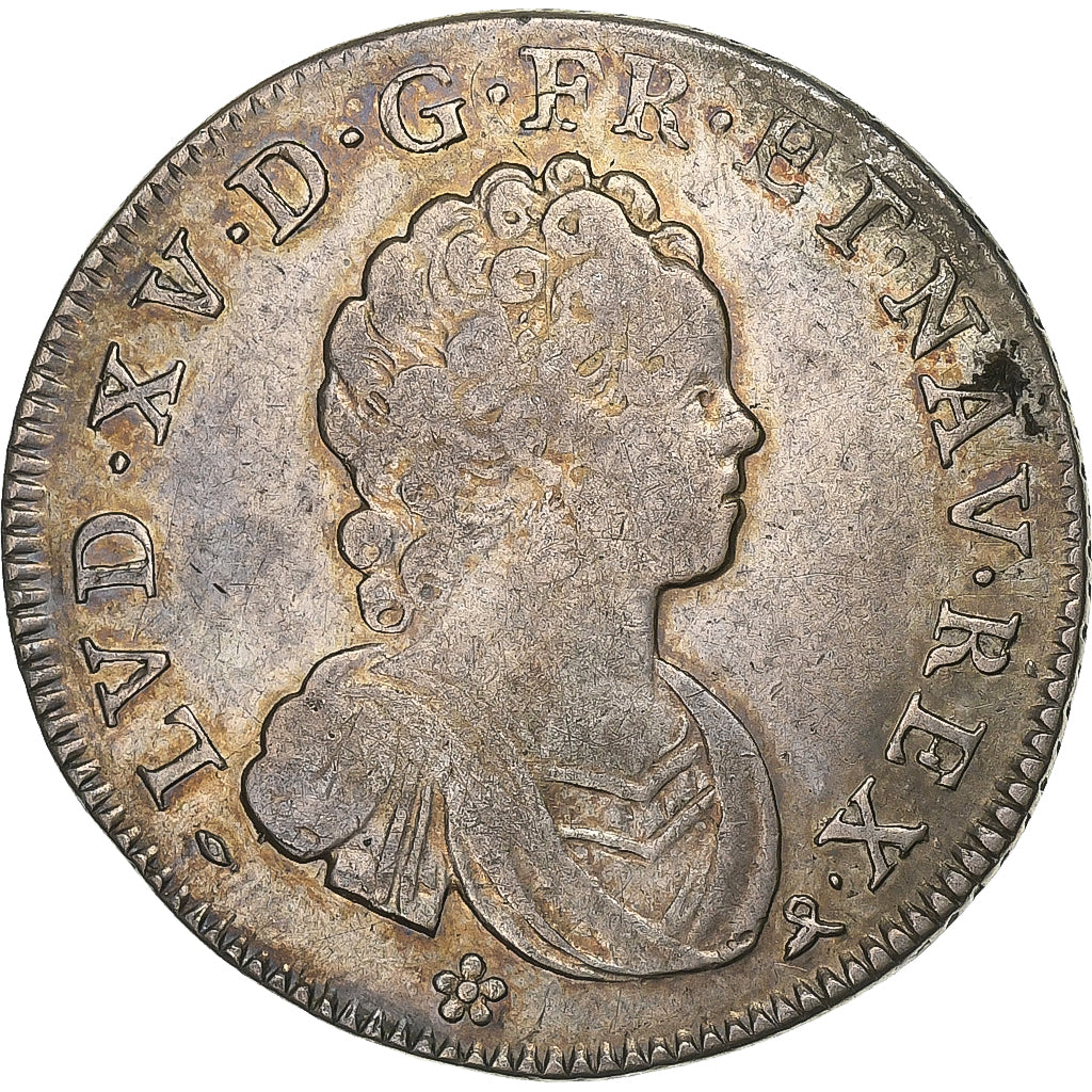 Francia, Louis XV, 1/4 Ecu Vertugadin, 1716, Rouen, reformed, Plata, MBC
