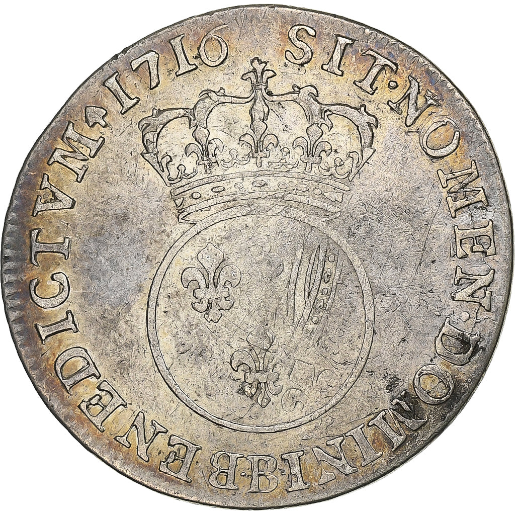 Francia, Louis XV, 1/4 Ecu Vertugadin, 1716, Rouen, reformed, Plata, MBC