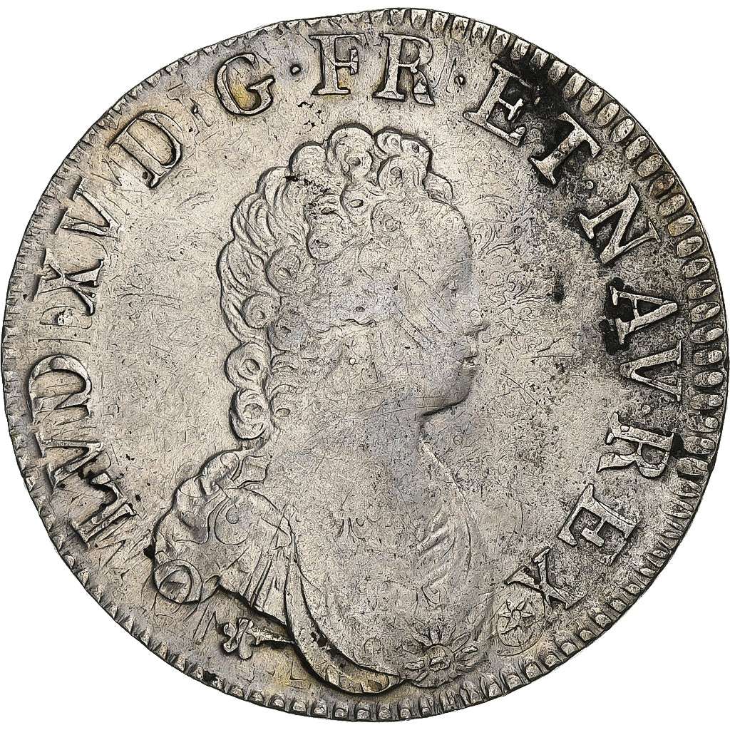 France, Louis XV, Ecu Vertugadin, 1716, Caen, Reformed, Silver, EF(40-45)