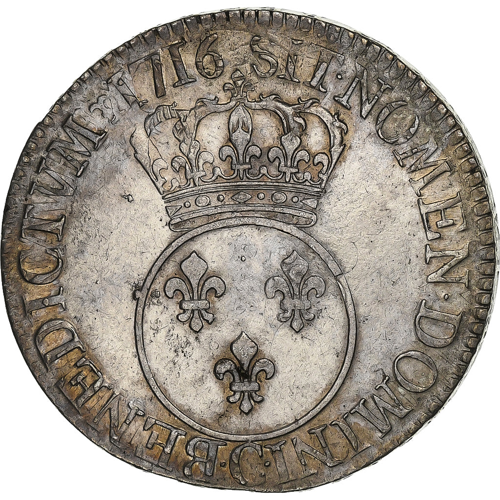 France, Louis XV, Ecu Vertugadin, 1716, Caen, Reformed, Silver, EF(40-45)