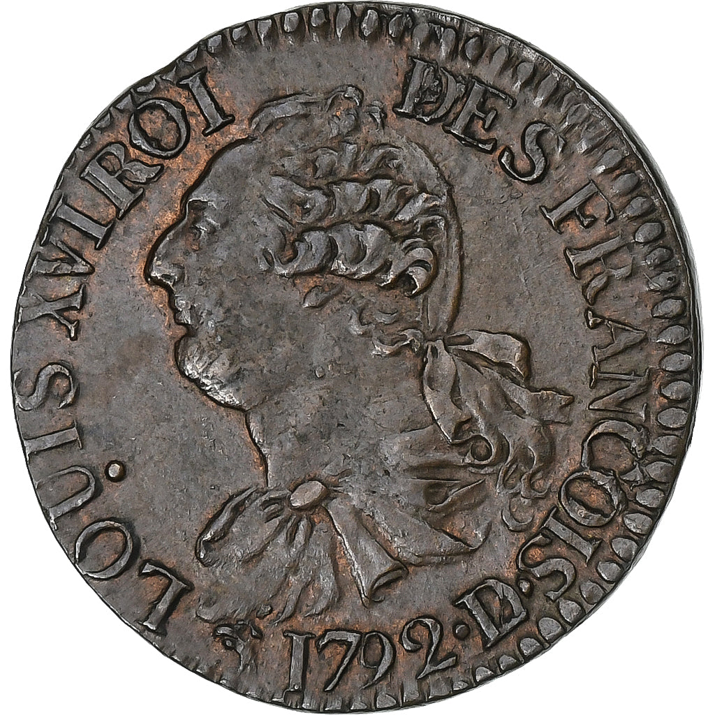 France, Louis XVI, 3 Deniers François, 1792 / AN 4, Lyon, Copper, MS(60-62)