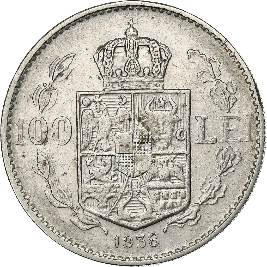 Rumanía, Carol II, 100 Lei, 1938, Bucarest, Níquel, EBC, KM:54