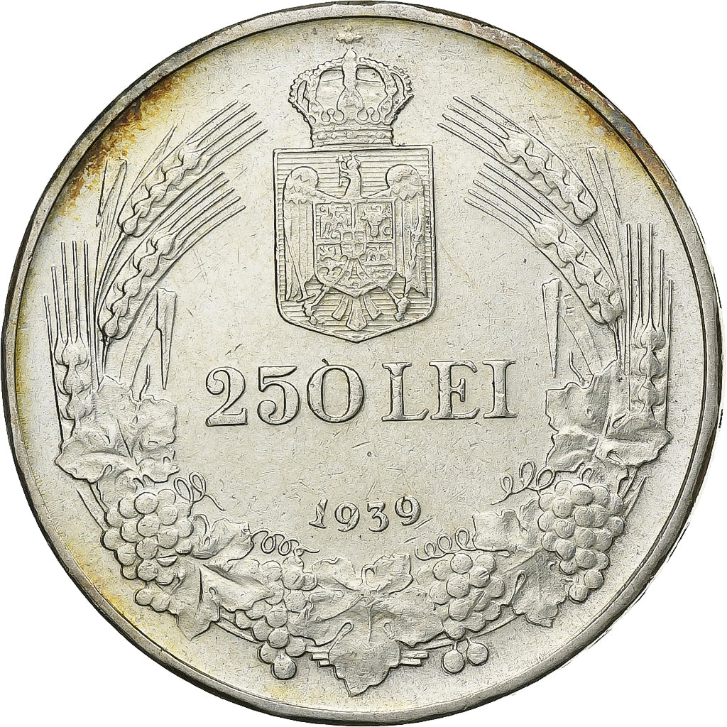 Romania, Carol II, 250 Lei, 1939, Bucarest, Silver, AU(55-58), KM:57