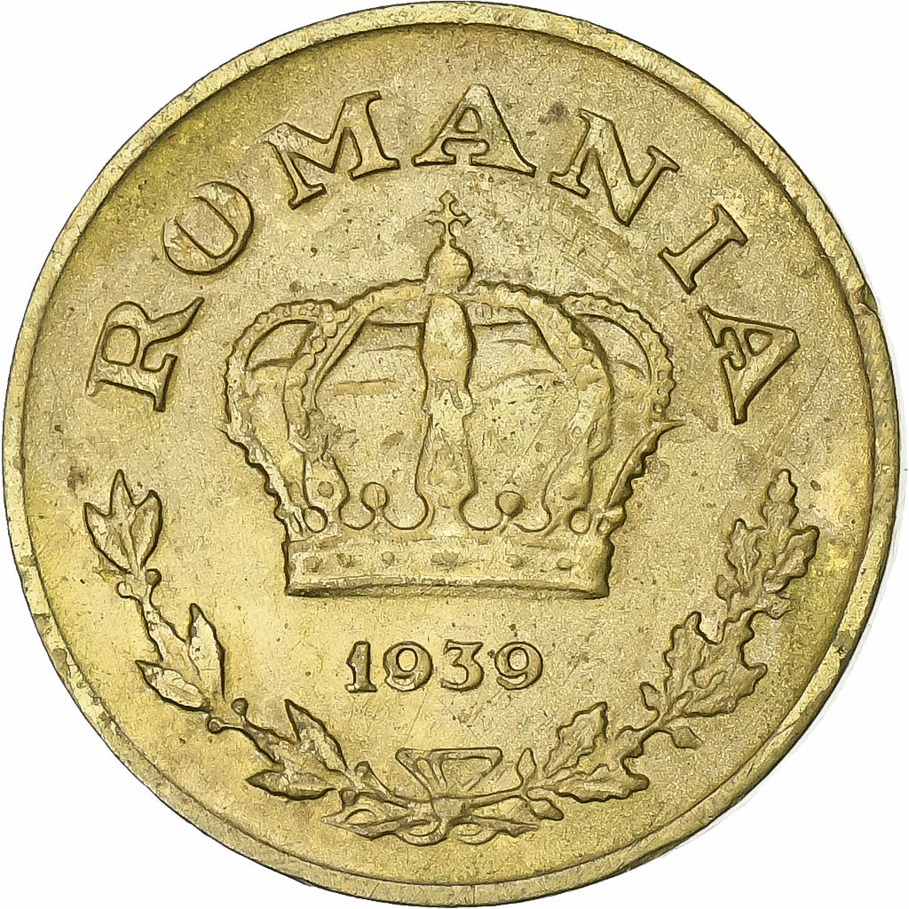Romania, Carol II, 1 Leu, 1939, Bucarest, Nickel brass, BB, KM:56