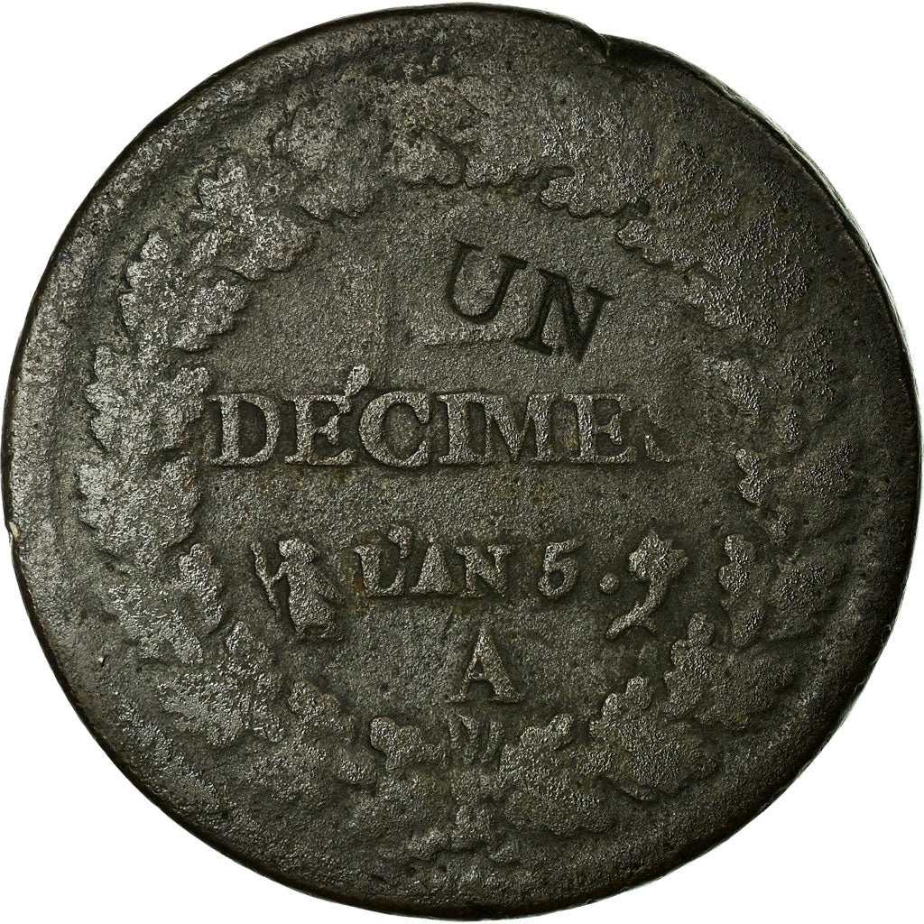 Coin, France, Dupré, Decime, 1796, Paris, F(12-15), Bronze, KM:637.1