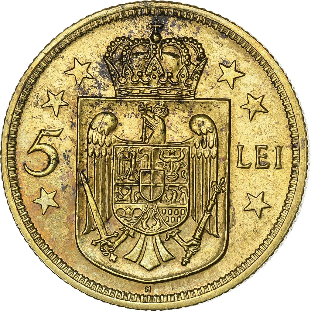 Rumanía, Mihai I, 5 Lei, 1930, Heaton, Nickel brass, MBC, KM:48