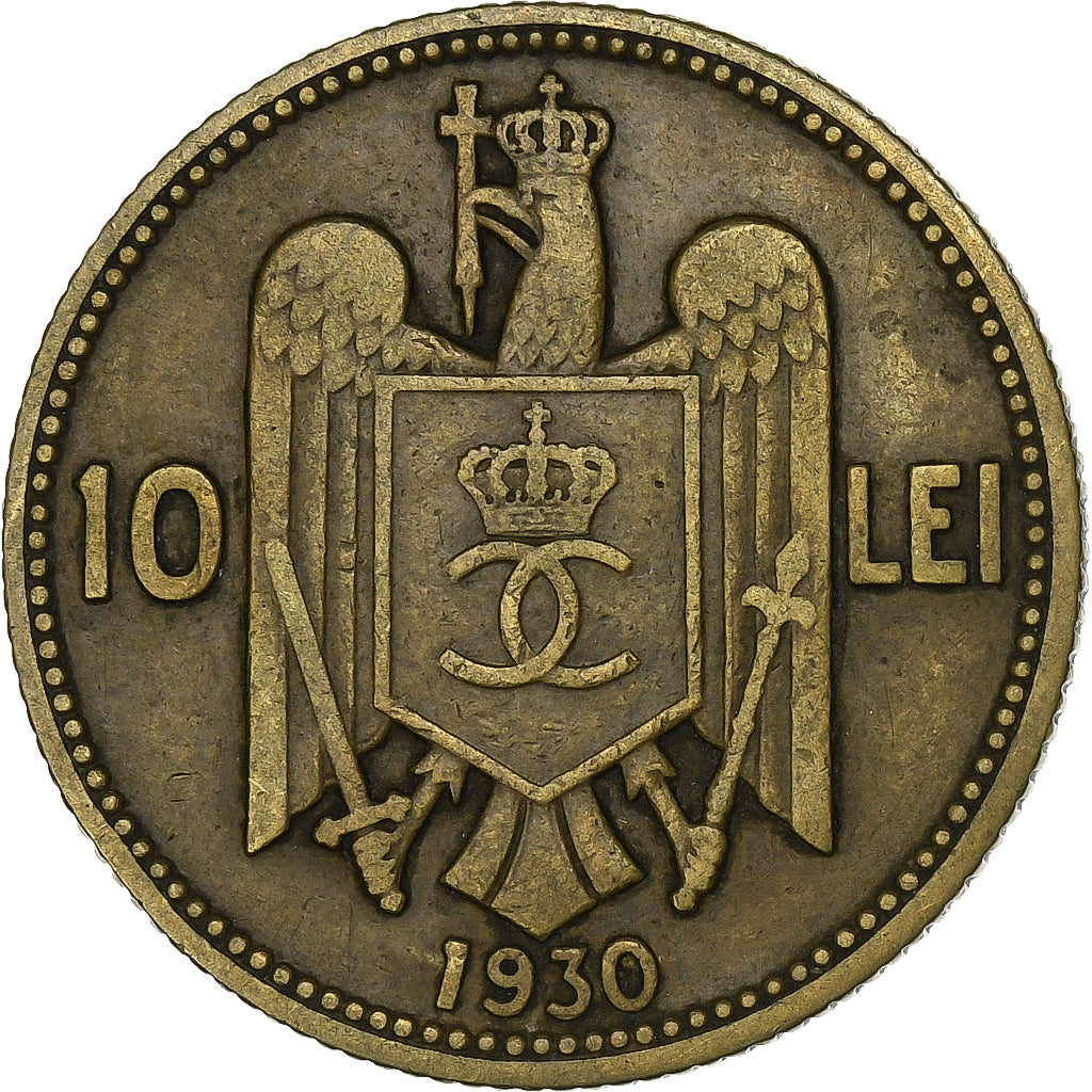 Romania, Carol II, 10 Lei, 1930, London, Nickel brass, VF(30-35), KM:49