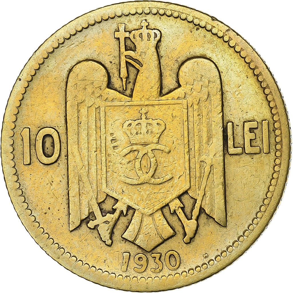 Romania, Carol II, 10 Lei, 1930, Heaton, Nickel brass, MB, KM:49