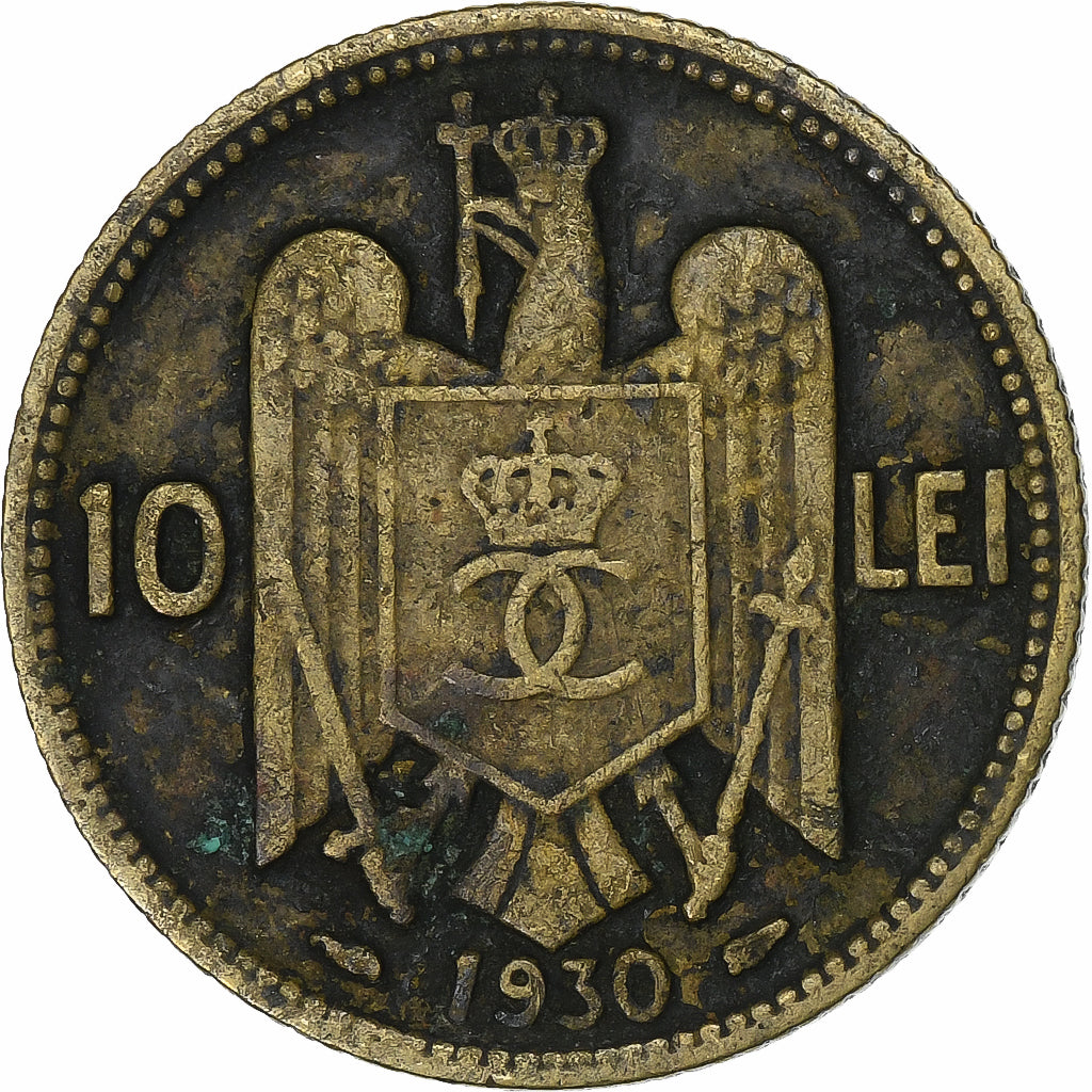 Romania, Carol II, 10 Lei, 1930, MDP, Nickel brass, MB, KM:49