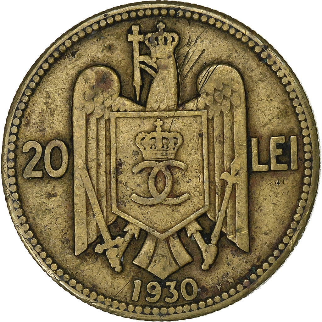 Rumanía, Carol II, 20 Lei, 1930, Kremnica, Nickel brass, BC+, KM:51