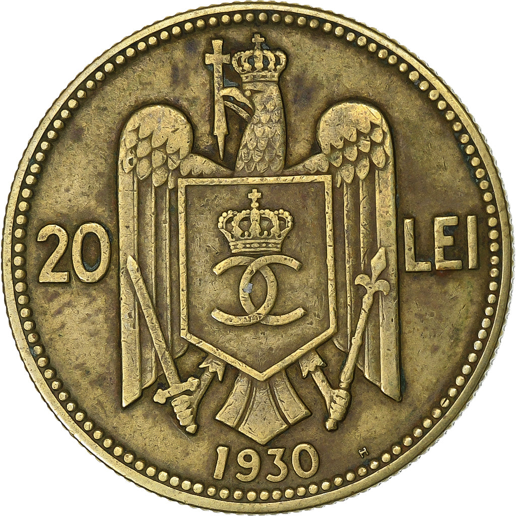 Romania, Carol II, 20 Lei, 1930, Heaton, Nickel brass, VF(30-35), KM:51