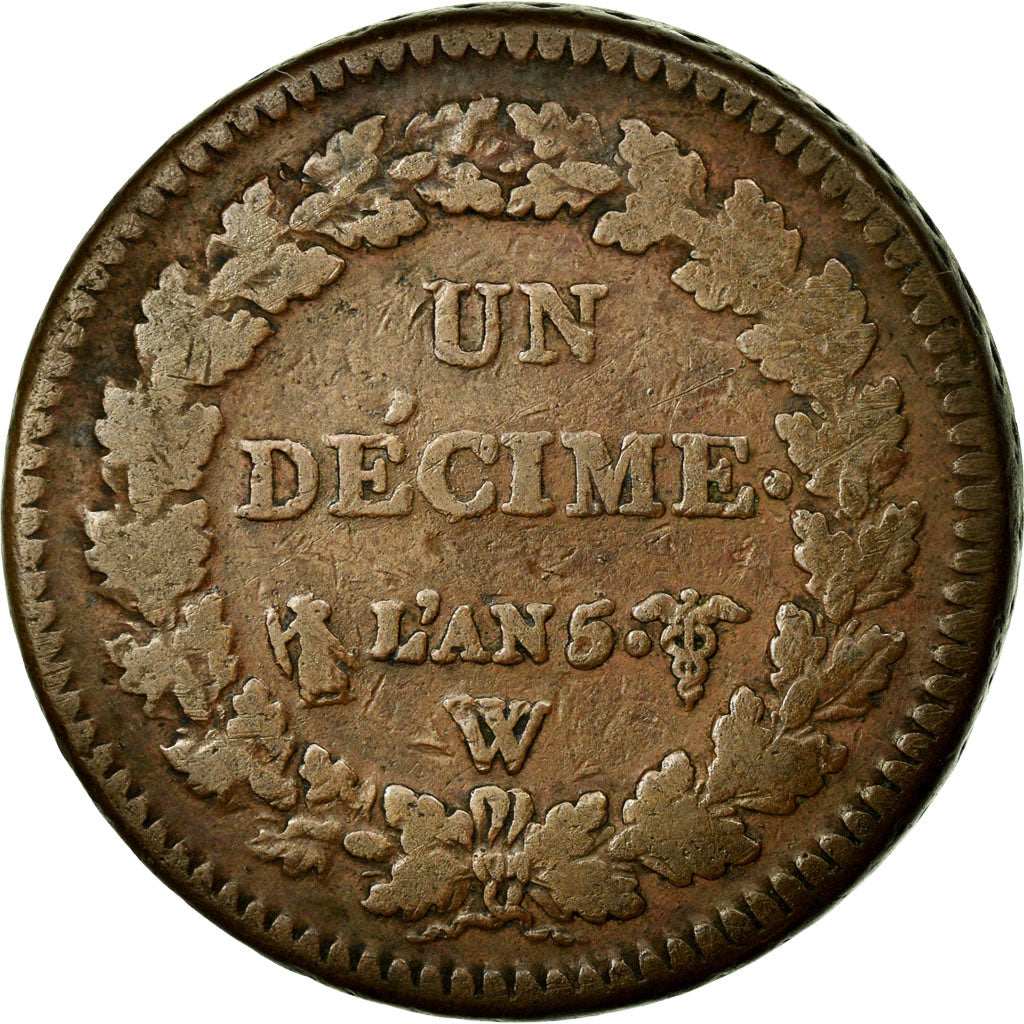 Munten, Frankrijk, Dupré, Decime, 1796, Lille, ZG+, Bronze, KM:644.11