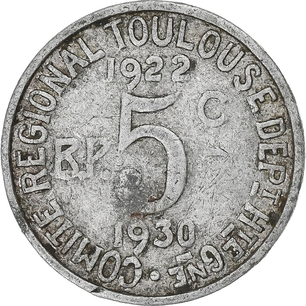 France, Toulouse, 5 Centimes, 1922, VF(30-35), Aluminium