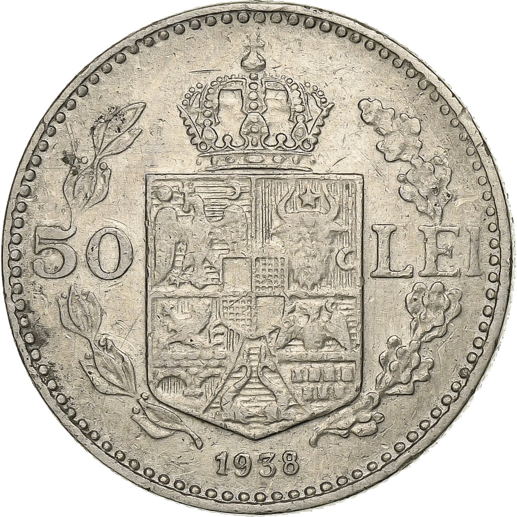 Romania, Carol II, 50 Lei, 1938, Bucarest, Silver, AU(50-53), KM:55