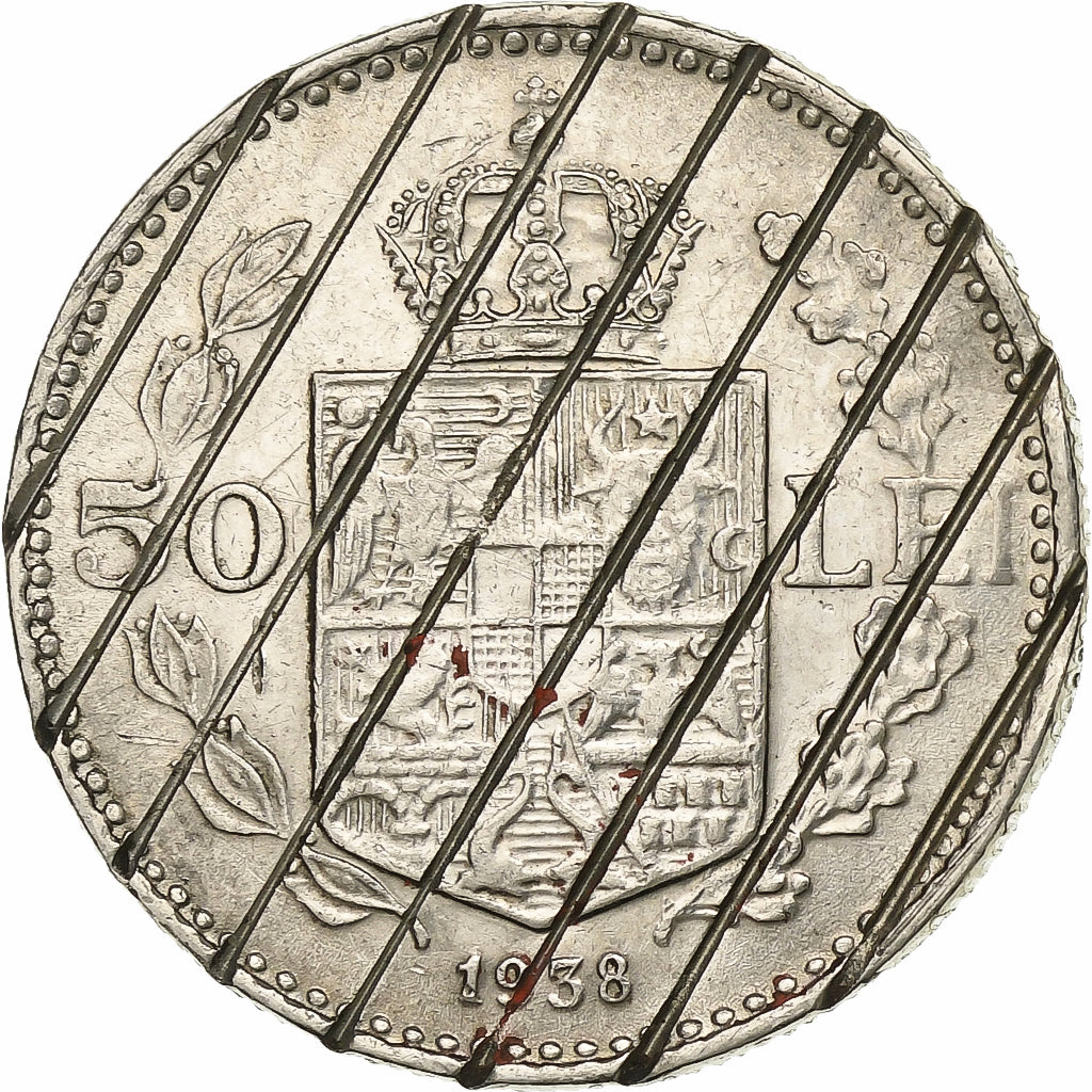 Romania, Carol II, 50 Lei, 1938, Bucarest, Silver, AU(55-58), KM:55
