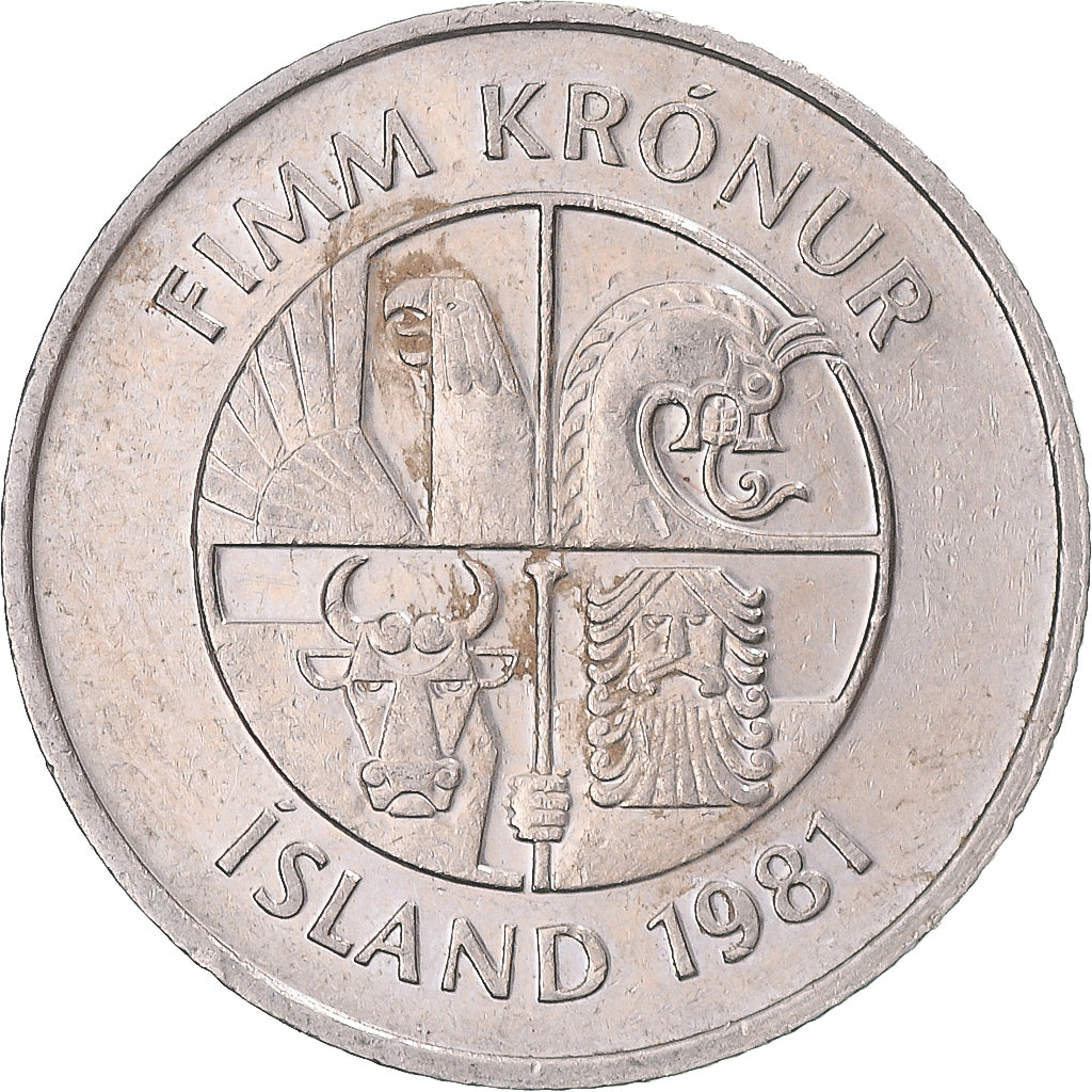 Moneta, Islanda, 5 Kronur, 1981
