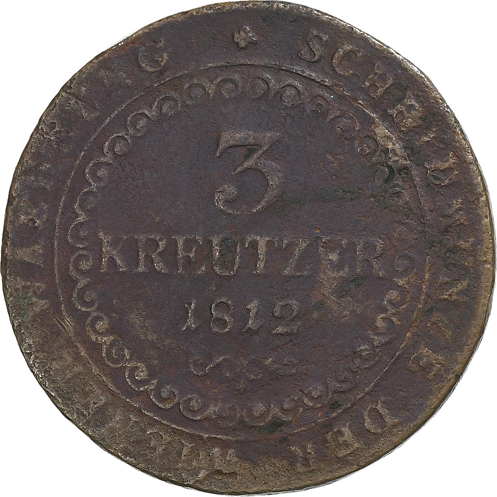 Áustria, Franz I, 3 Kreuzer, 1812, Alba Iulia, Cobre, F(12-15), KM:2116