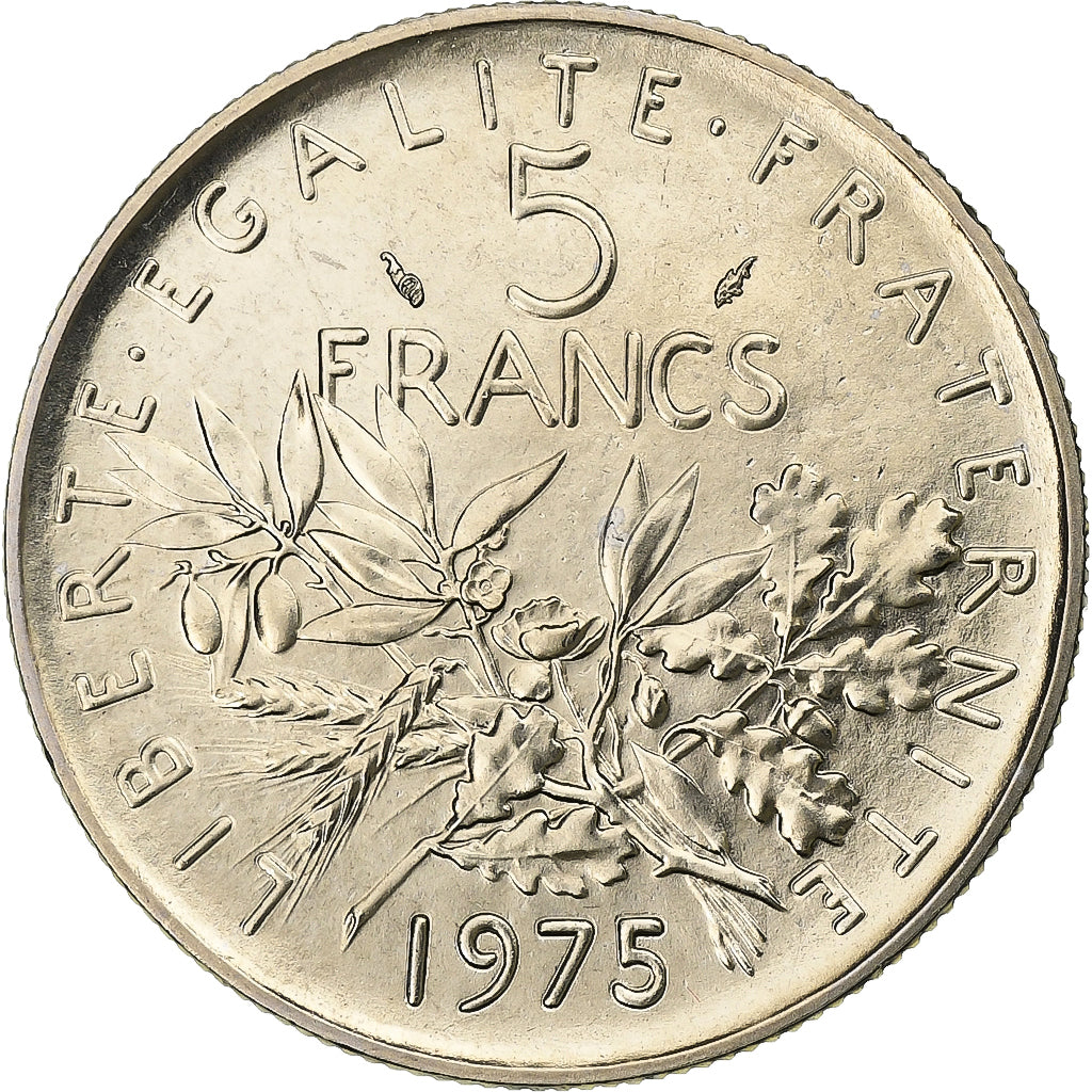 Frankreich, 5 Francs, Semeuse, 1975, MDP, série FDC, Cupronickel, STGL