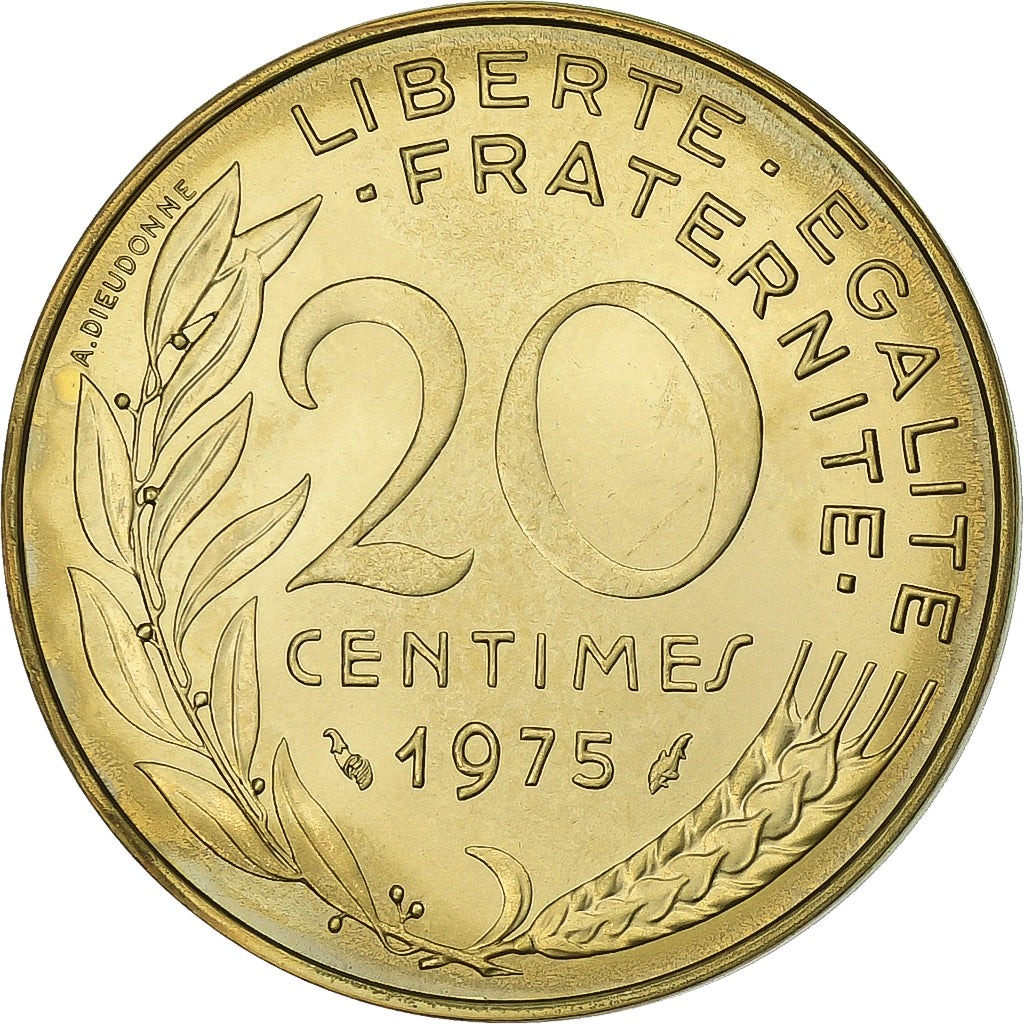 Francia, 20 Centimes, Marianne, 1975, MDP, série FDC, Rame-alluminio, FDC