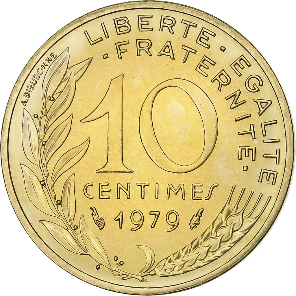 França, 10 Centimes, Marianne, 1979, MDP, série FDC, Cobre-Alumínio