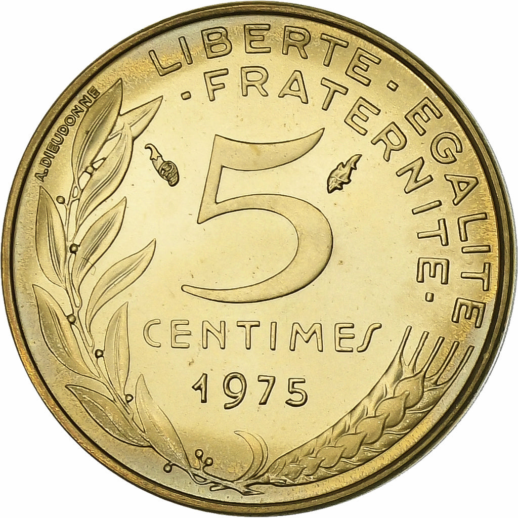 Francia, 5 Centimes, Marianne, 1975, MDP, série FDC, Rame-alluminio, FDC