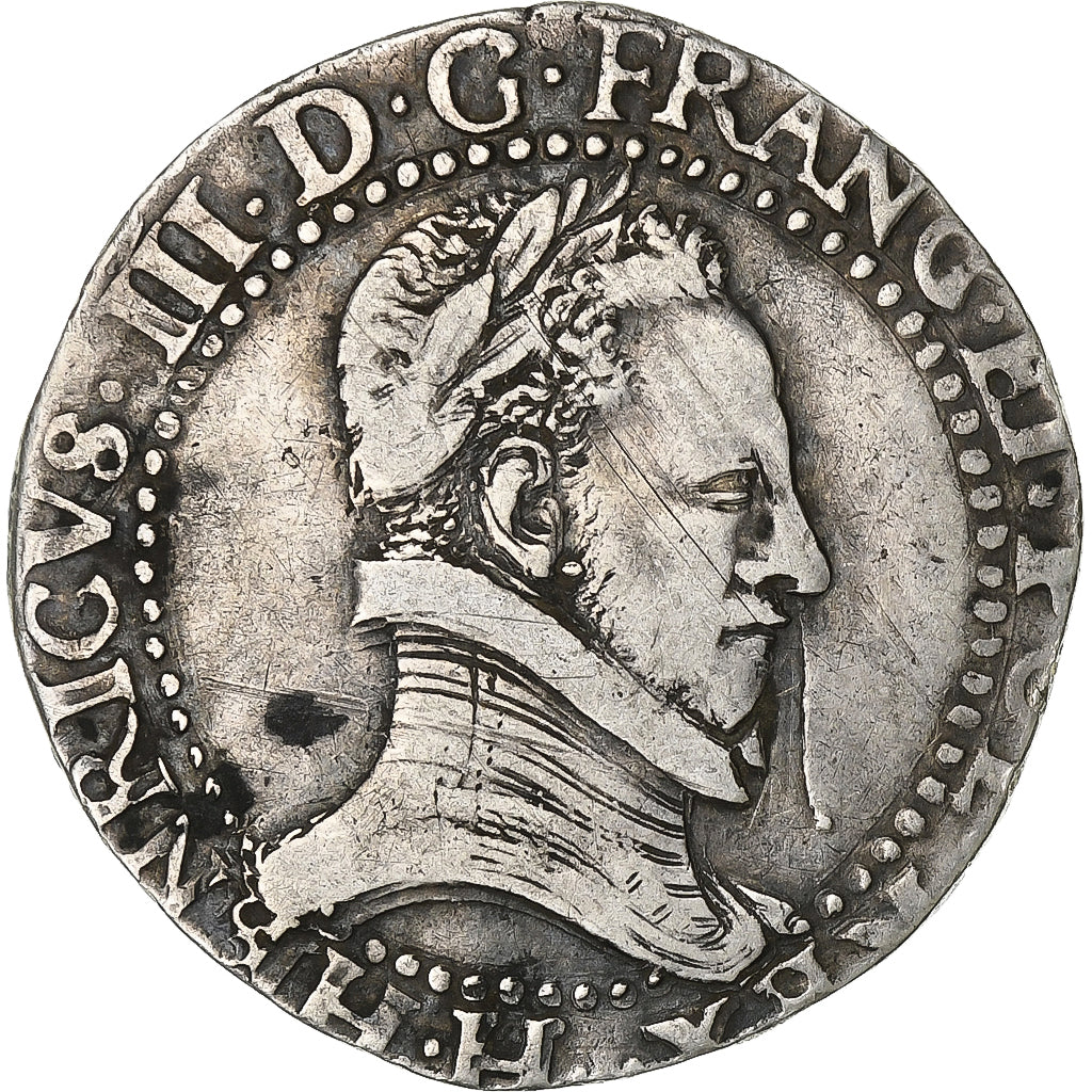 Francja, Henri III, 1/2 Franc au col plat, 1578, La Rochelle, Srebro, VF(20-25)