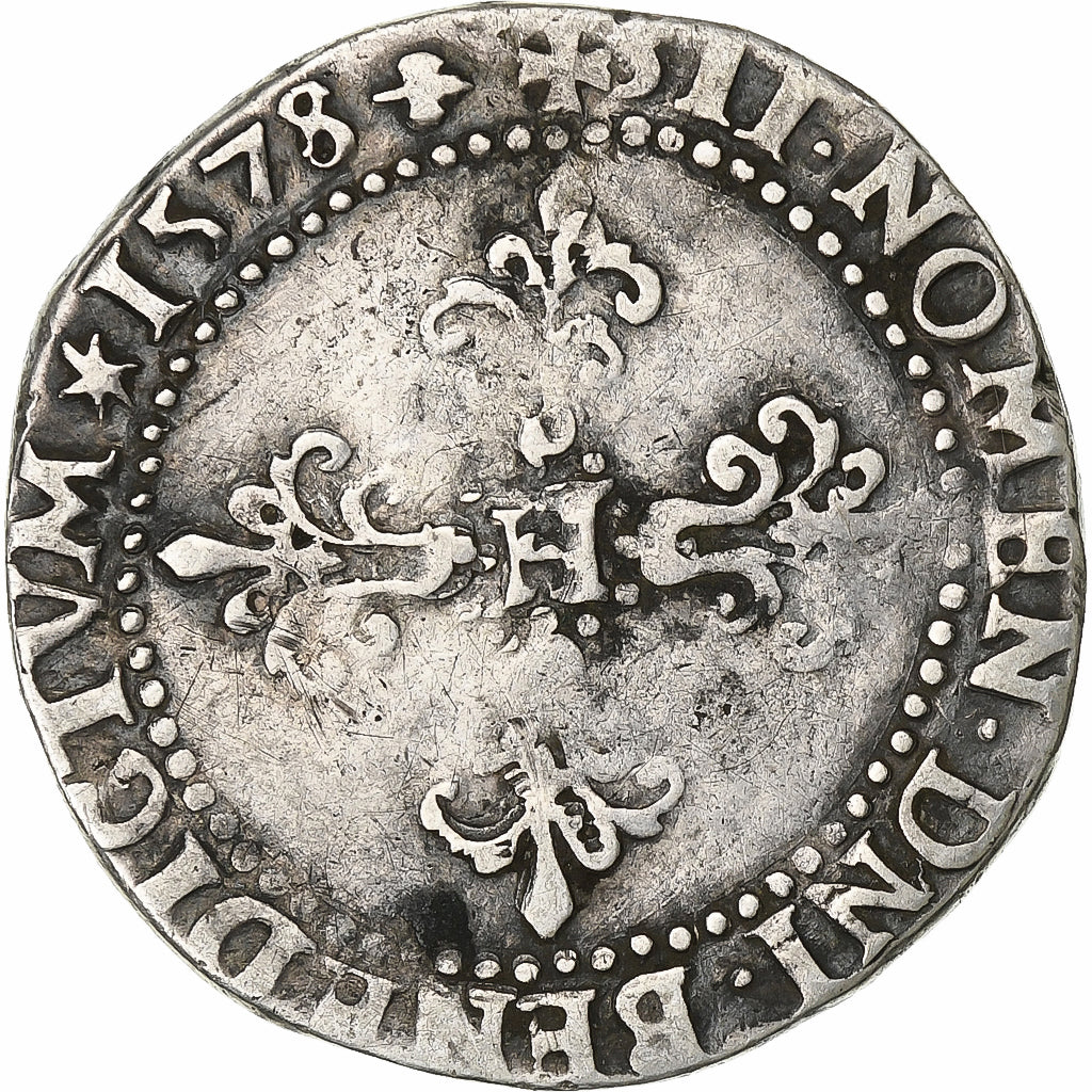 Francja, Henri III, 1/2 Franc au col plat, 1578, La Rochelle, Srebro, VF(20-25)