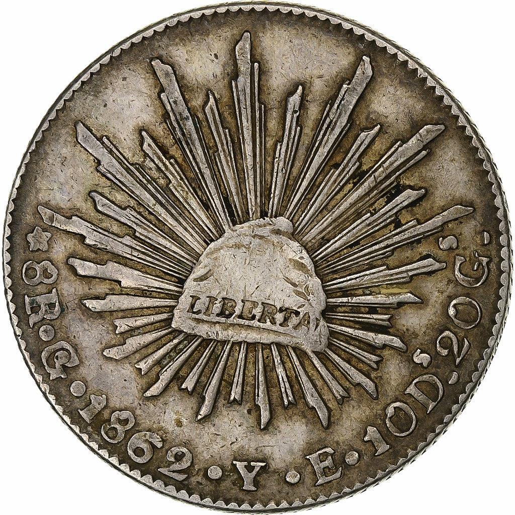 Mexico, 8 Reales, 1862, Guanajuato, Silver, VF(20-25), KM:377.8